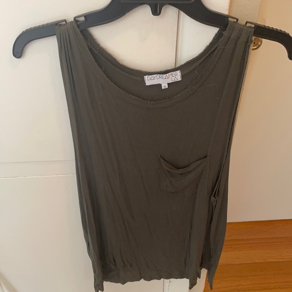 cute, olive xs tank w longer cutout sleeves - good with a bralette